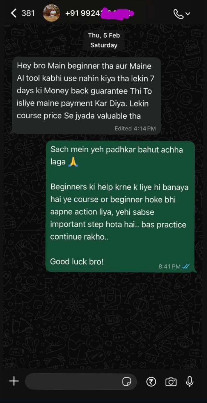 Student feedback on WhatsApp 1